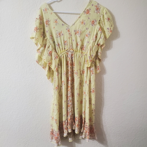Angie Yellow Floral Sleeveless Ruffle Midi Wester Cowgirl Spring Dress Large - Picture 4 of 7